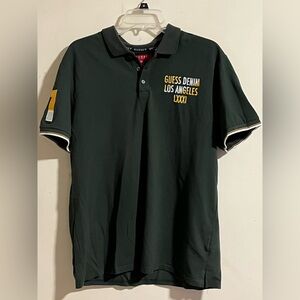 Guess Denim Los Angeles green 100% cotton short sleeve polo shirt Large